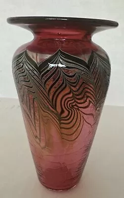 Buy Vintage Cranberry Iridescent Glass Vase Hand Blown Studio Art Glass Bud Vase • 38.41£