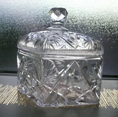 Buy Lead Crystal Clear Cut Glass Rhombus Shape Lidded Jar Box. Heavy • 9.50£