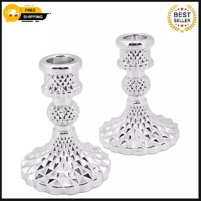 Buy Seahelms Glass Candlestick Holders Set Of 2 - Table Taper Candle Holder, Crystal • 8.89£