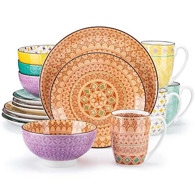 Buy Vancasso TULIP Dinner Set Porcelain Moroccan Crockery Plates Bowls Mugs Set Of 4 • 21.99£