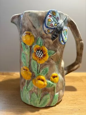 Buy E Radford Butterfly Flower Majolica Ware Jug Pitcher Hand Painted Art Deco Vase • 22.50£
