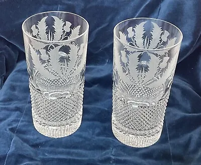 Buy Pair Of Edinburgh Crystal  THISTLE Highball Whisky Glasses Thistle Cut Glass • 180£
