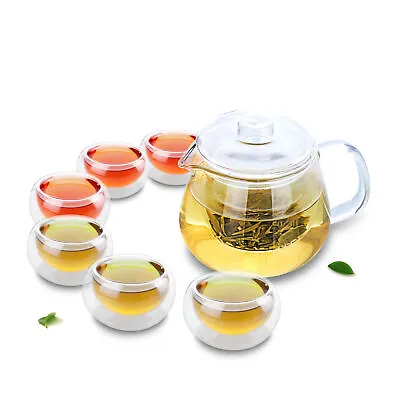 Buy 7in1 Tea Set - 1x 485ml Heat Resistant Glass Teapot W/ Infuser+6pcs Tea Cups • 27.88£