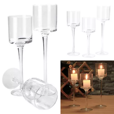 Buy Set Of 3 Tall Glass Cup Table Candle Holder Wedding Party Centerpiece Decorative • 12.94£