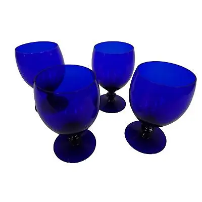 Buy Set 4 Matching Swedish Nybro Cobalt Blue 5 1/4  Claret Wine Glasses Short Stem • 23.71£
