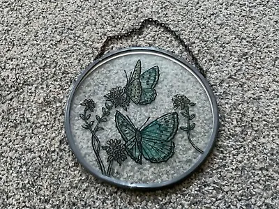 Buy 2003 Vintage Leaded Glass Sun Butterflies Butterfly And Flower, Signed BJR • 10£