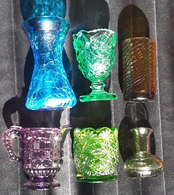 Buy 6 MCM Art Glass Miniature Pitcher Toothpick Holder Vase Amethyst Blue Green Ambe • 25.06£