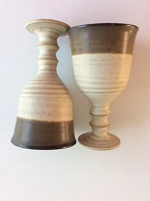 Buy 2 X Pottery Goblets 5” Tall Beige/ Brown VGC • 6.50£