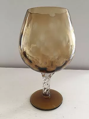 Buy RETRO 1970s DIMPLED SMOKED AMBER BALLOON ART GLASS TWIST-STEM BOWL/VASE • 12.99£
