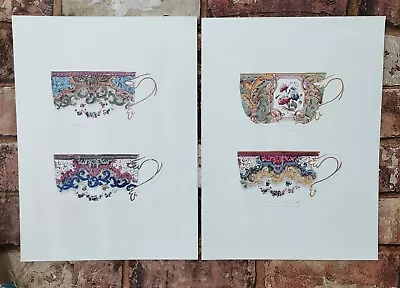 Buy Pair Of Reproduction Antique China Decorated Tea Cups 1856 Spode Archive Print • 9.50£