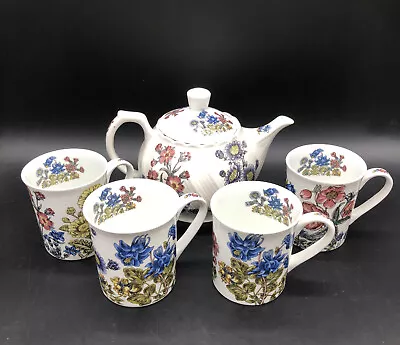 Buy Wildflowers Meadow Mugs And Tea Pot Fine Bone China Floral Tea Cups Set Of 4 • 42.69£