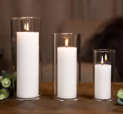 Buy 3pc Glass Candle Holder Set Home Decor Pillar Candles Staggered Decorative Gift • 12.99£
