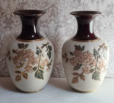 Buy Vintage Pair Langley Mill Lovatt Cream Blossom Vases Doulton Lambeth Style C1923 • 29.95£