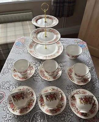 Buy Pretty Vintage Colclough Bone China Tea Set & Cake Stand Honeysuckle Wayside • 32£