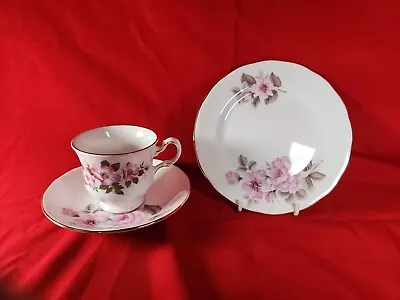Buy Beautiful Vintage Queen Anne Pink Rose Bone China Tea Cup Saucer Cake Plate Trio • 8.99£