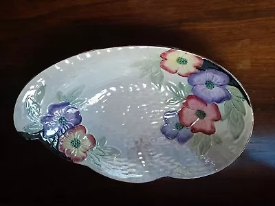 Buy Vintage Maling Lustre Ware Floral Embossed Oval Bowl • 10£