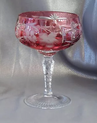 Buy Nachtmann AJKA Bohemian Pink Cranberry Cut Clear Crystal Champagne Compote Glass • 49.87£
