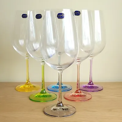 Buy 6x Bohemia Rainbow Coloured Crystal Wine Glasses - Boxed • 34.50£