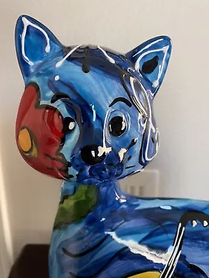 Buy Signed ANATOLY TUROV Russian Hand Painted Ceramic Cat 14”h X 9 W • 74.95£