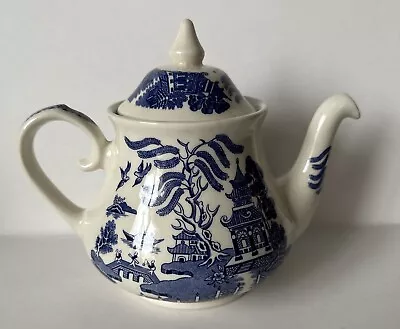 Buy Vintage Style English Ironstone Tableware ‘Old Willow’ Blue & White Tea Pot • 9.99£