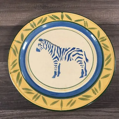 Buy Folk Art Signed Safari Zebra 9  Zimbabwe Hand Painted Plate Pottery Yellow Blue • 19.18£
