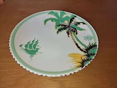 Buy Unmarked Art Deco Plate ~ Possibly Burleigh Ware - Palm Tree & Boat • 7.99£
