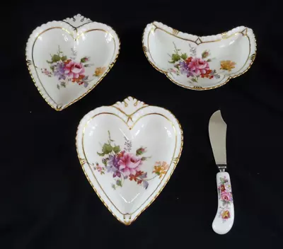 Buy Royal Crown Derby POSIES  2 Trinket Heart Dishes / Jam Butter Dish + Knife.  VGC • 14.99£