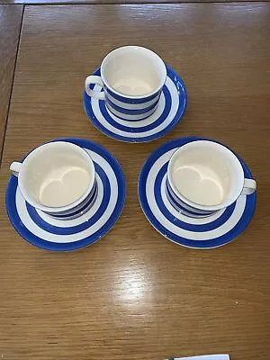 Buy Vintage Cornishware TG Green Cup And Saucers X 3 • 34£