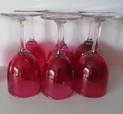 Buy Six Antique Victorian Cranberry Coloured Wine Glasses. • 45£