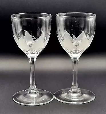 Buy VICTORIAN WINE GLASS X2 Quality Etched Foliate Crystal Design 1890 ANTIQUE RARE • 22.99£