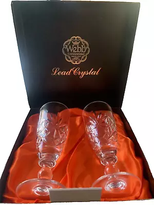 Buy Vintage Lead Crystal Webb Continental 2- 6 Wine Champagne Glasses In Box UNUSED • 9.99£