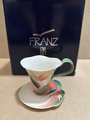 Buy Franz Porcelain Summer Bird Of Paradise Cup & Saucer FZ00031, Boxed • 59£