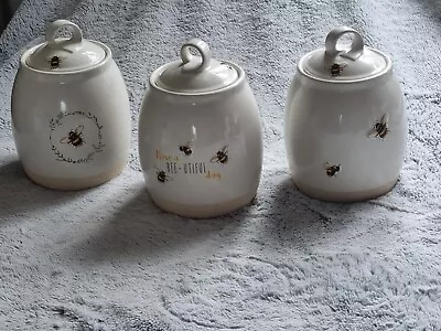 Buy Cook Smart Cute Ceramic Pottery Bumble Bee Storage Jars X3 Farm House Kitchen • 29.99£
