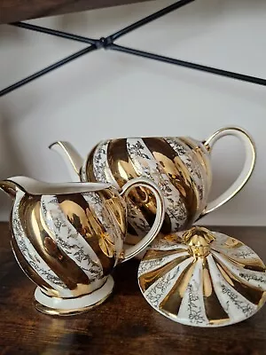 Buy Amazing Vintage Sadler Gold Swirl Teapot With Milk Jug. • 89.99£