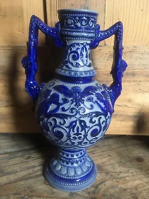 Buy Westerwald Blue & Grey Stoneware Twin Or Two Handled Vase. Antique. Baroque. • 15£