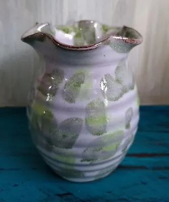 Buy Pretty Hand Thrown Pottery Vase Pot Mottled Apple Greens Makers Mark Home Decor • 5.60£