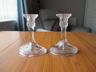 Buy Vintage Retro Pair Of Clear Glass Candlesticks Candle Holders (gs) • 12£