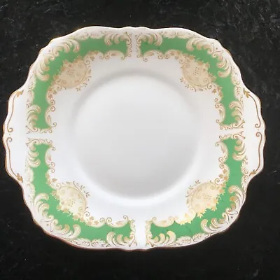 Buy Square Handled Serving Plate-Crown Staffordshire-Green/White/Gold-26.5 X 23.5cm • 18£