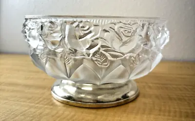Buy Vintage Frosted Rose Lead Crystal Salad Bowl Silver Plate Base William Adams • 38.36£
