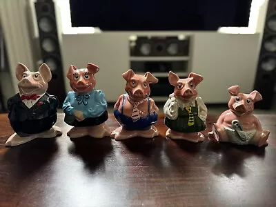 Buy Full Set Of 5 Wade Natwest Pigs With Stoppers Family Piggy Banks Money Box 1980s • 45£