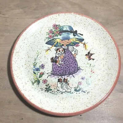 Buy Vintage Purbeck Pottery Plate Girl Dog Vitreous Stoneware 70s Holly Hobby Style • 9.99£