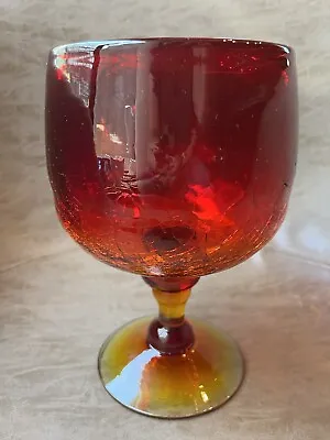 Buy Vtg Blenko Tangerine Crackle Glass Amberina Brandy Snifter Lg Goblet MCM 413S • 46.28£