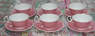 Buy Aynsley Bone China Pink Fluted Tea Cups & Saucers X 6 Tea Set Collectable RARE • 9.50£