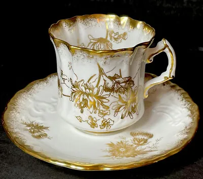 Buy Hammersley & Co Stunning Gold Chrysanthemums White Bone China Tea Cup & Saucer • 15.17£