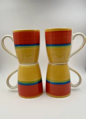 Buy Royal Norfolk Mambo Yellow, Green, Blue And Red Stripped Coffee Cups / Mugs 4 Pc • 19.91£