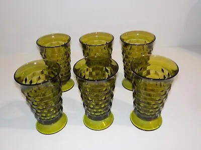 Buy VTG 6 Indiana Glass Whitehall Avocado Green Cubist Tumblers Footed 6” Glasses • 56.76£