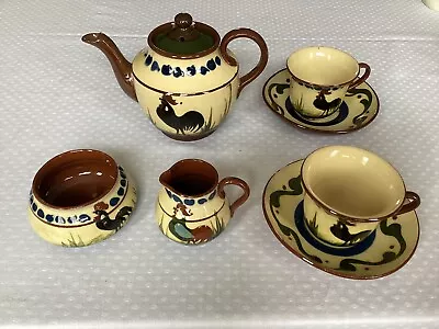 Buy Torquay & Devon Pottery Motto Ware - Teapot, Two Cups & Saucers, Milk & Sugar • 15£