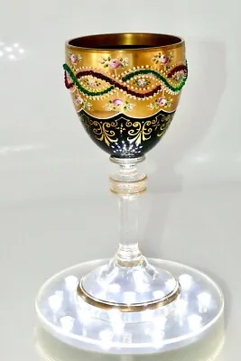 Buy Moser Wine Stem ANT 1890 Ruby Glass Gold Paste Green Red White Pearls, Enameling • 206.18£