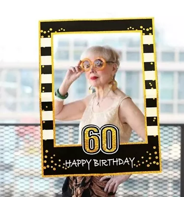 Buy 60th Happy Birthday Frame Photo Booth Props Paper Party Supply • 4.99£