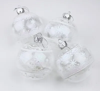 Buy Gisela Graham Christmas Clear Glass White Star Snowflake Bauble Decoration X 4 • 13.99£
